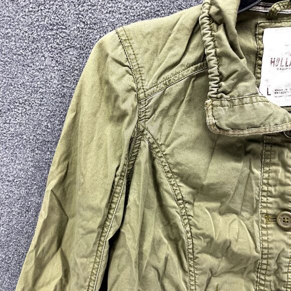 Hollister Parka Jacket Junior Large Olive Green Adjustable strings button pocket - Picture 4 of 16